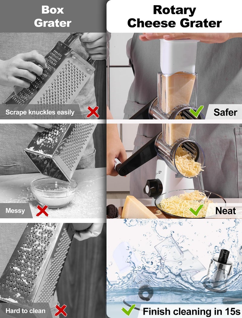 GDL Cheese Grater Rotary, Rotary Grater for Kitchen, Kitchen Grater Vegetable Slicer with 3 Drum Blades, Fast Cutting Cheese Shredder for Vegetables and Nuts - Image 5